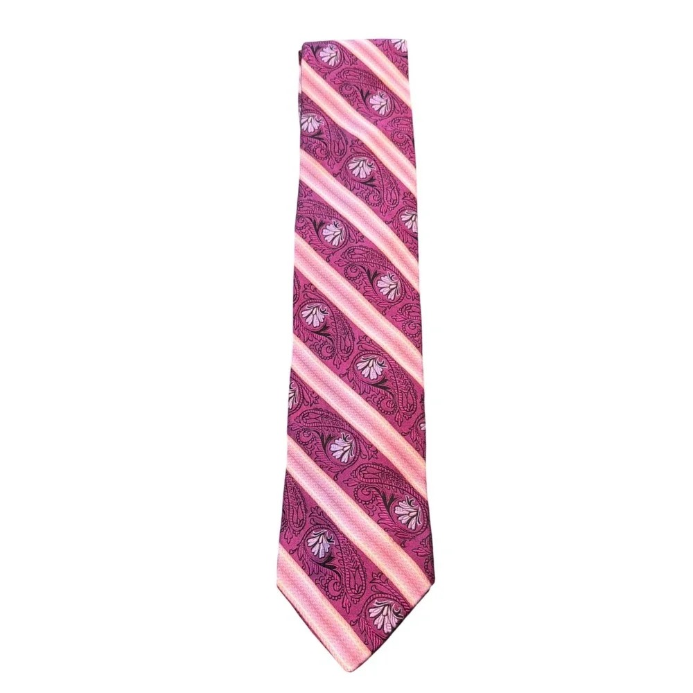 Ted Baker London Mens Silk Tie Purple Pink Paisley Floral Striped